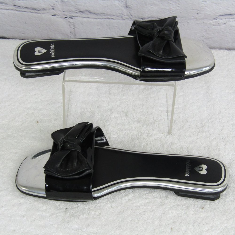 Molekinha Metallic Silver Black Slip On Flats Open